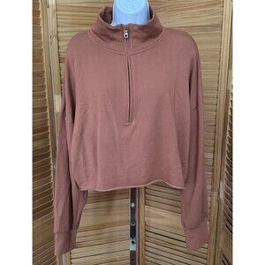 OFFLINE By Aerie Long Sleeve 1/4 Zip Cropped Sweatshirt in Western Sky Size M